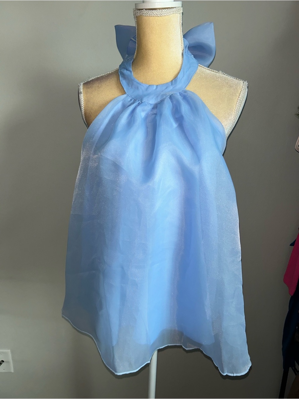 NEW Mable Light Blue Organza Halter Blouse Top with Back Bow Sz L